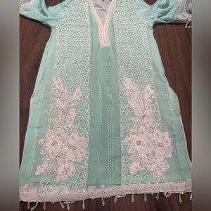 India Boutique Mint Green and White Kids Dress